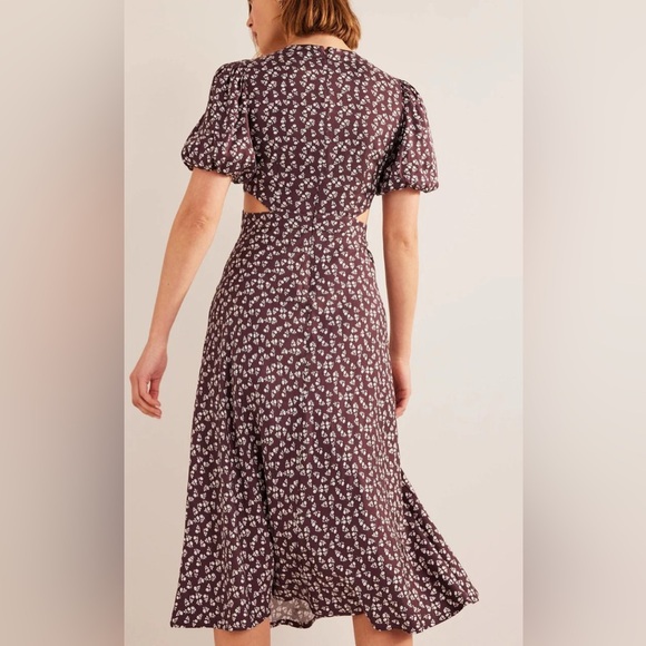 Boden Cut Out Midi Tea Dress Dark Burgundy Sweet Daisy US 14 NEW 1344 - Picture 3 of 7